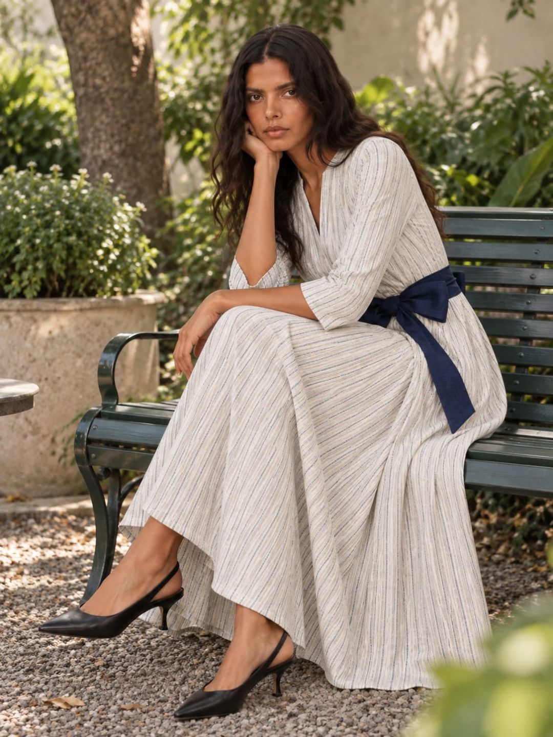 White Stripes long Flowy Dress