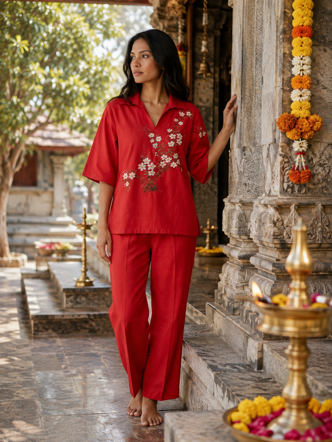 Red Long Kimono Top