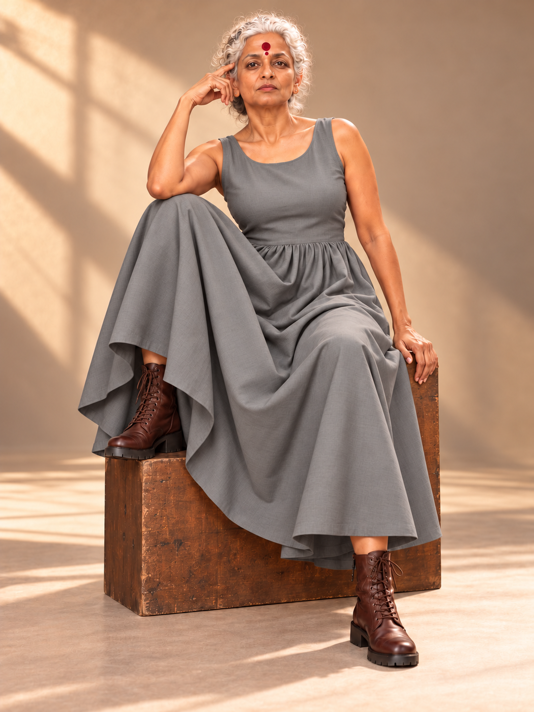 Grey silk sleeveless Dress