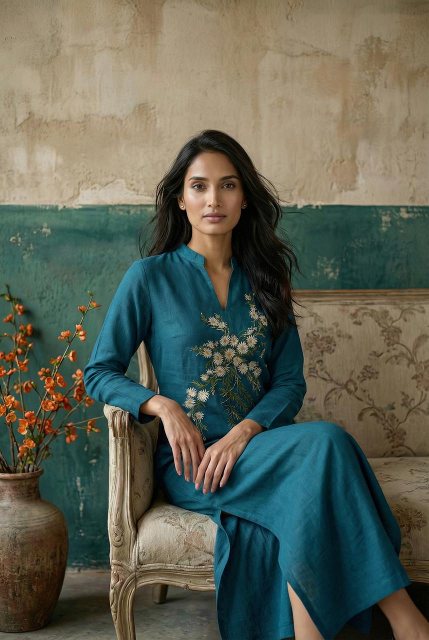 Teal Ankle-Length Straight Dress