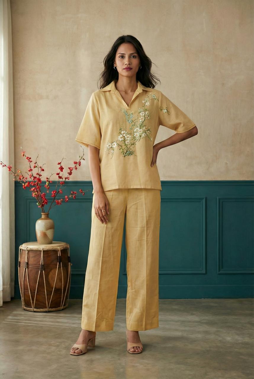 Beige Long Kimono Hand Painted Top