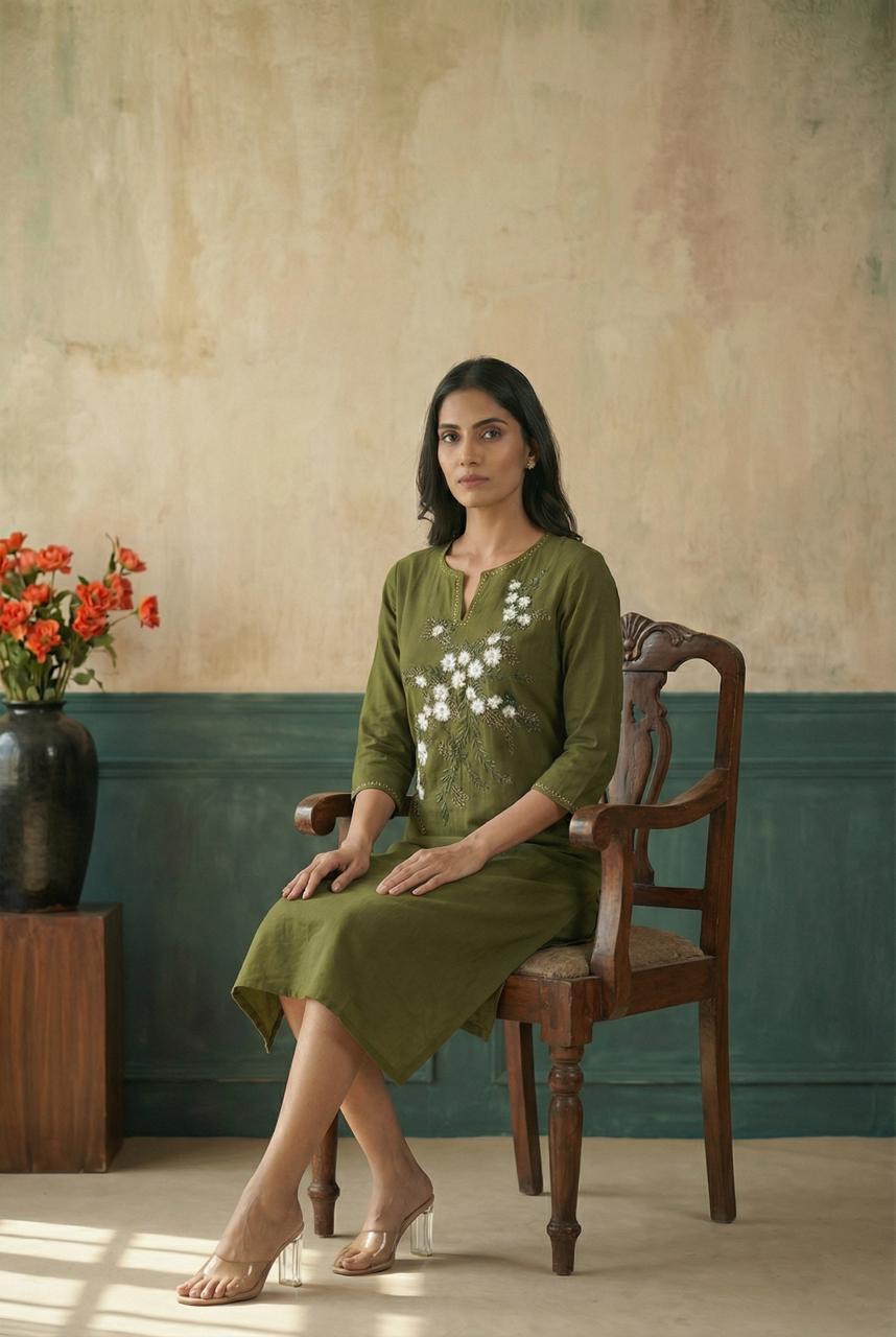 Olive A-Line Hand Painted Dress