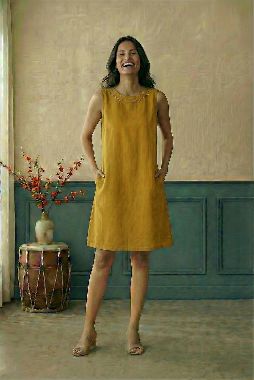 Yellow A-line sleevless dress