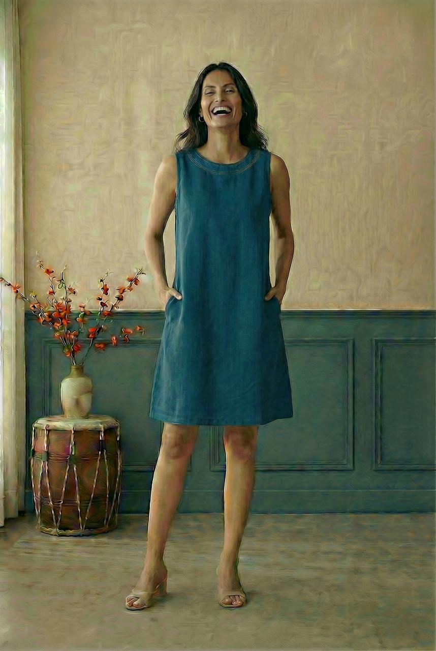 Blue A-line sleevless dress