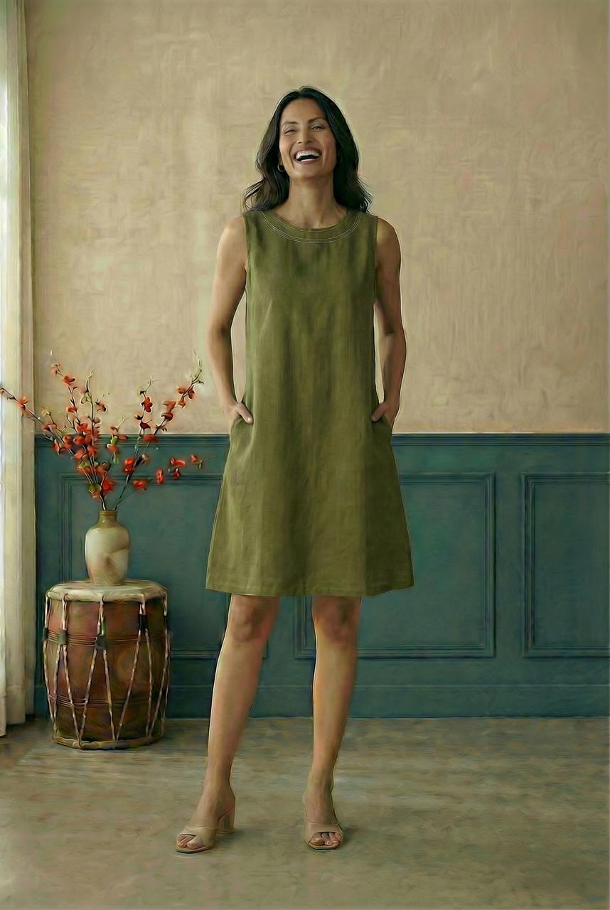 Green A-line sleevless dress
