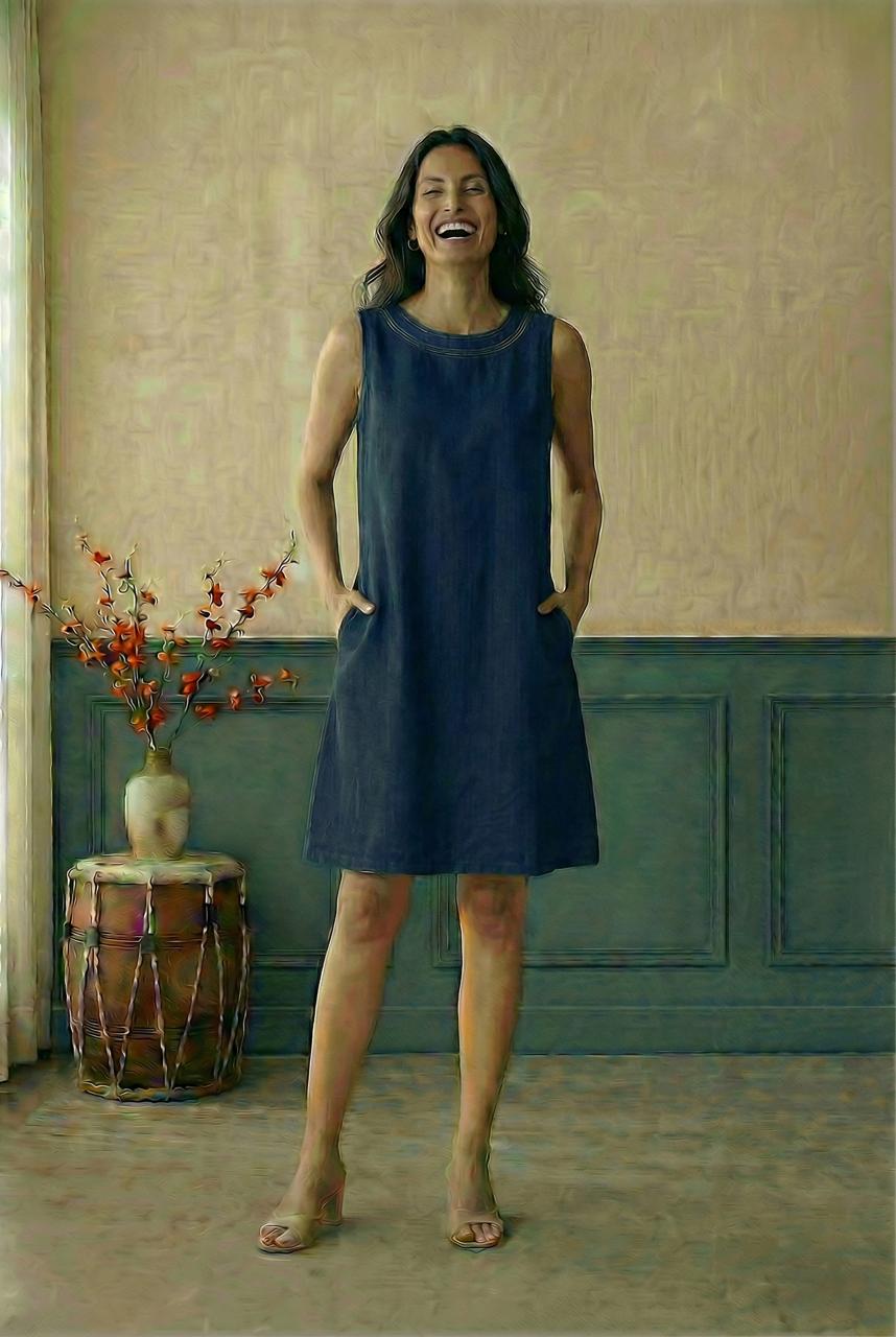 Navy Blue A-line sleevless dress