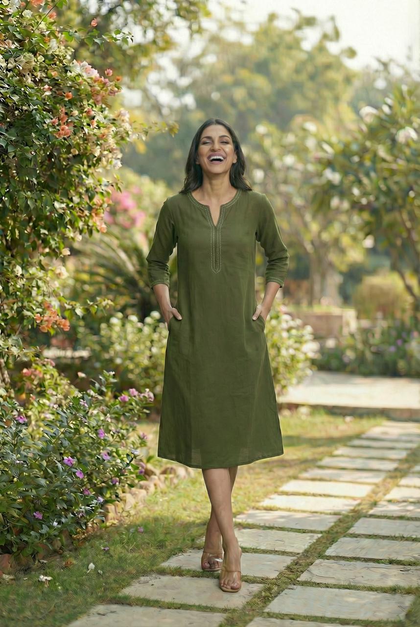 Green A-line dress