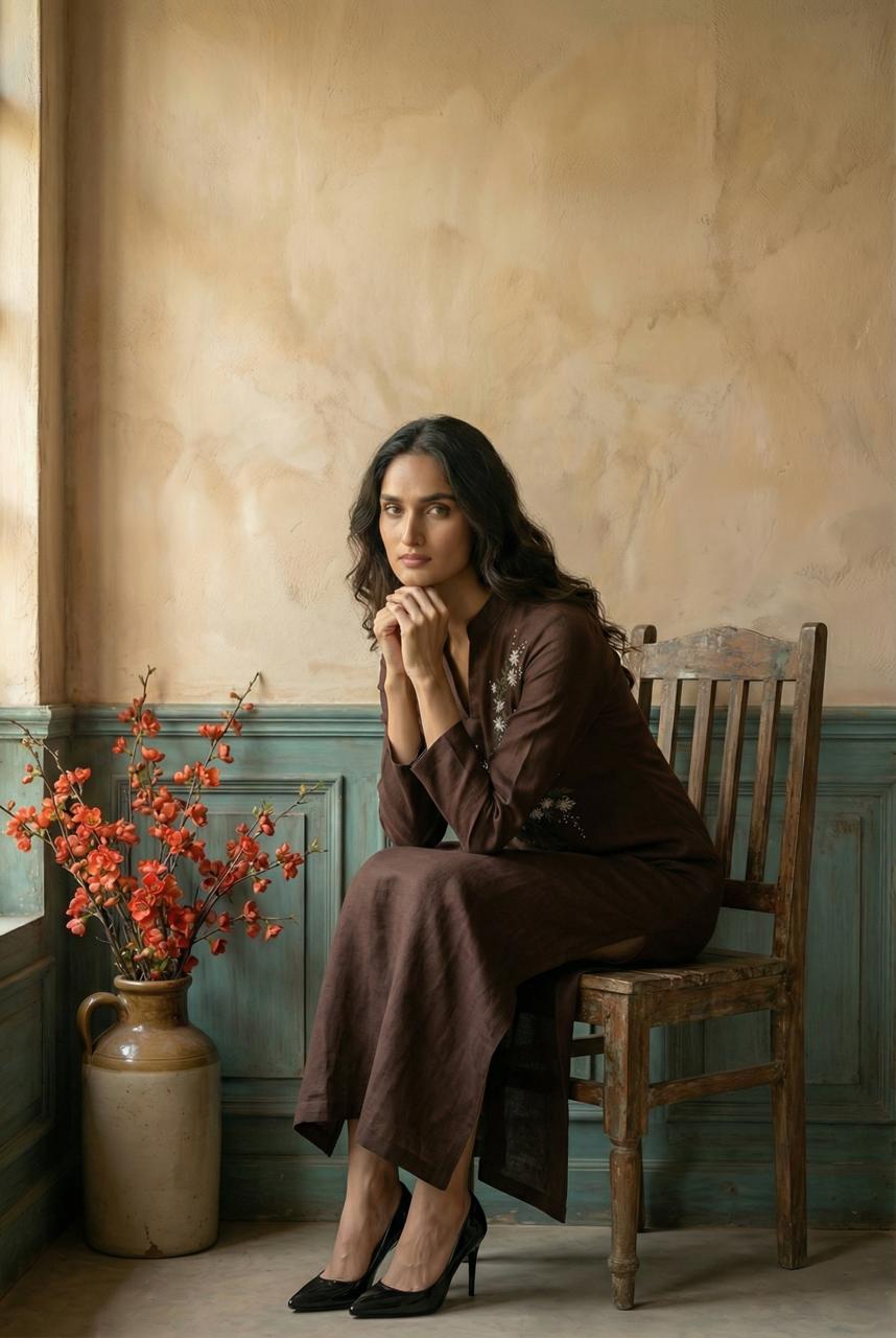 Brown Ankle-Length Straight Dress