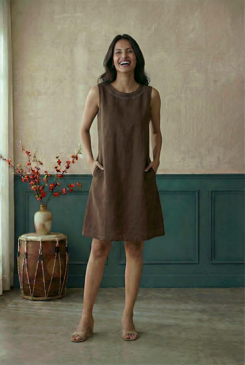 Brown A-line sleevless dress