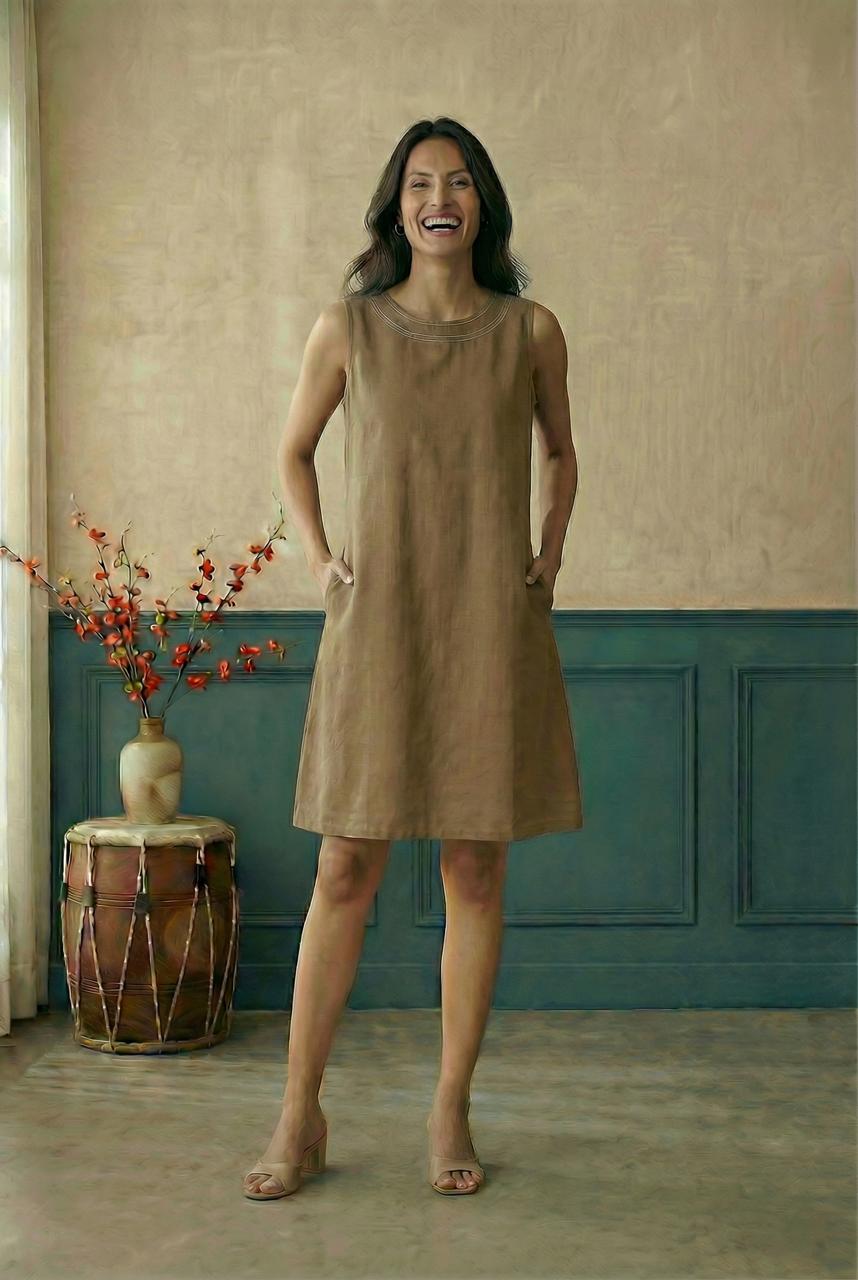 Beige A-line sleevless dress