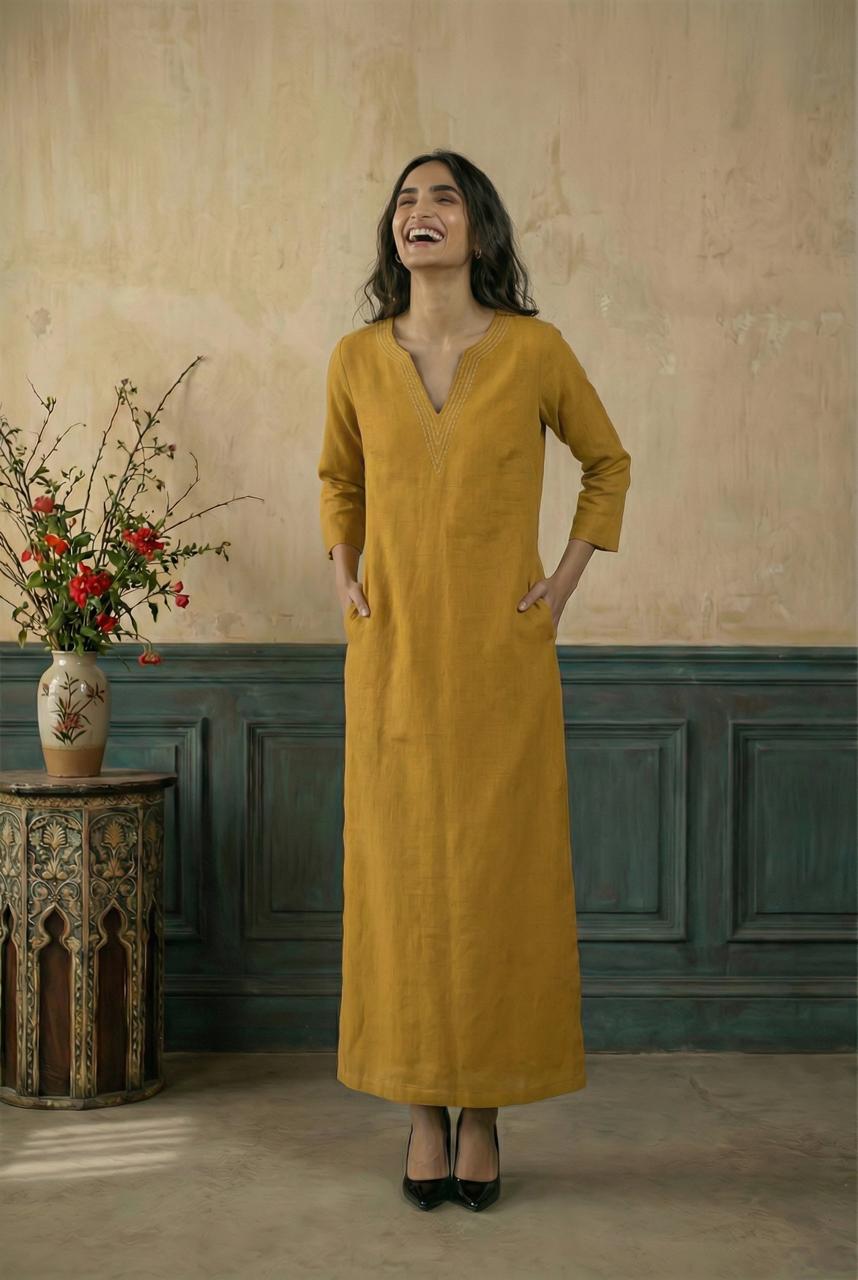 Yellow Long ankle length straight dress