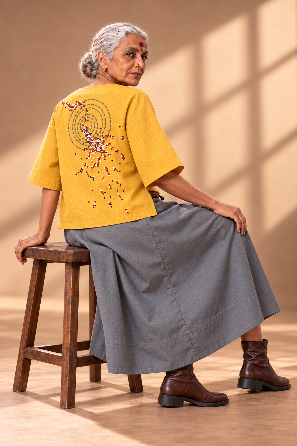 Grey Cotton A-line skirt
