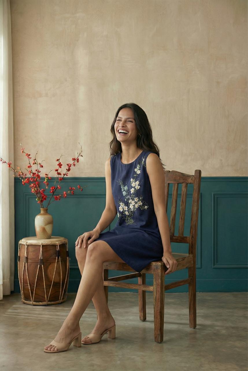 Navy Blue Sleeveless A-Line Dress