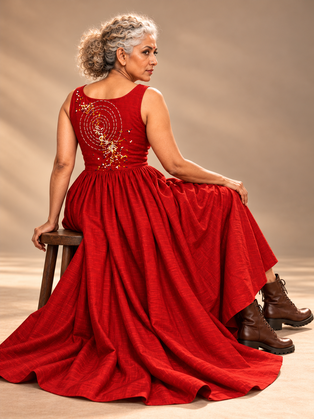 Red silk sleeveless Dress