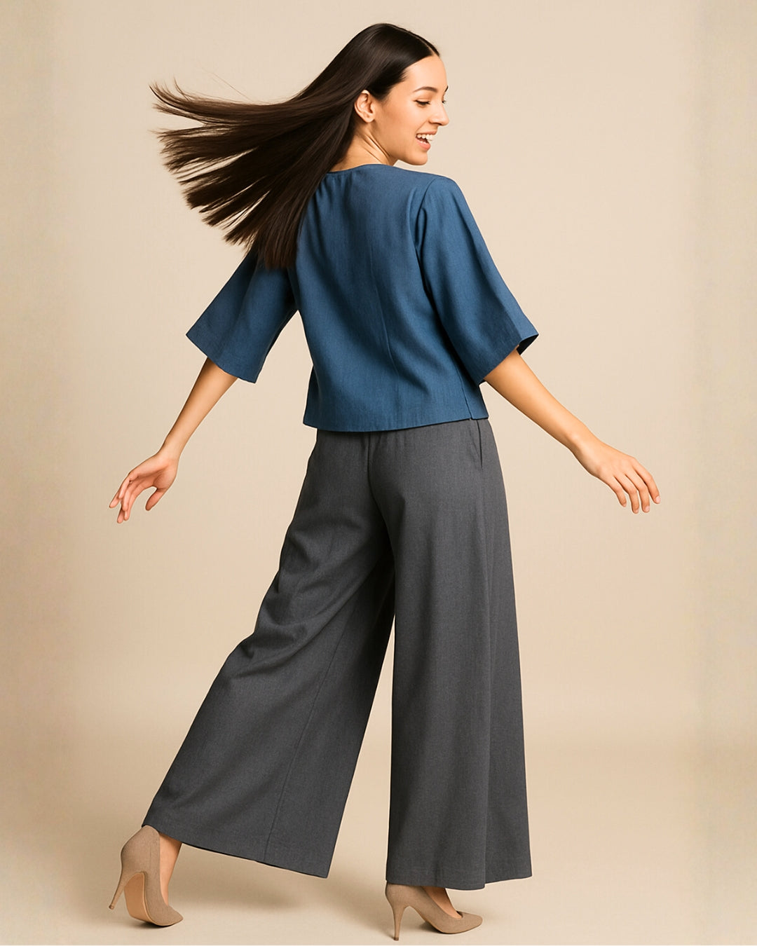 Blue Top & Violet Silk Pant Co-ord Set