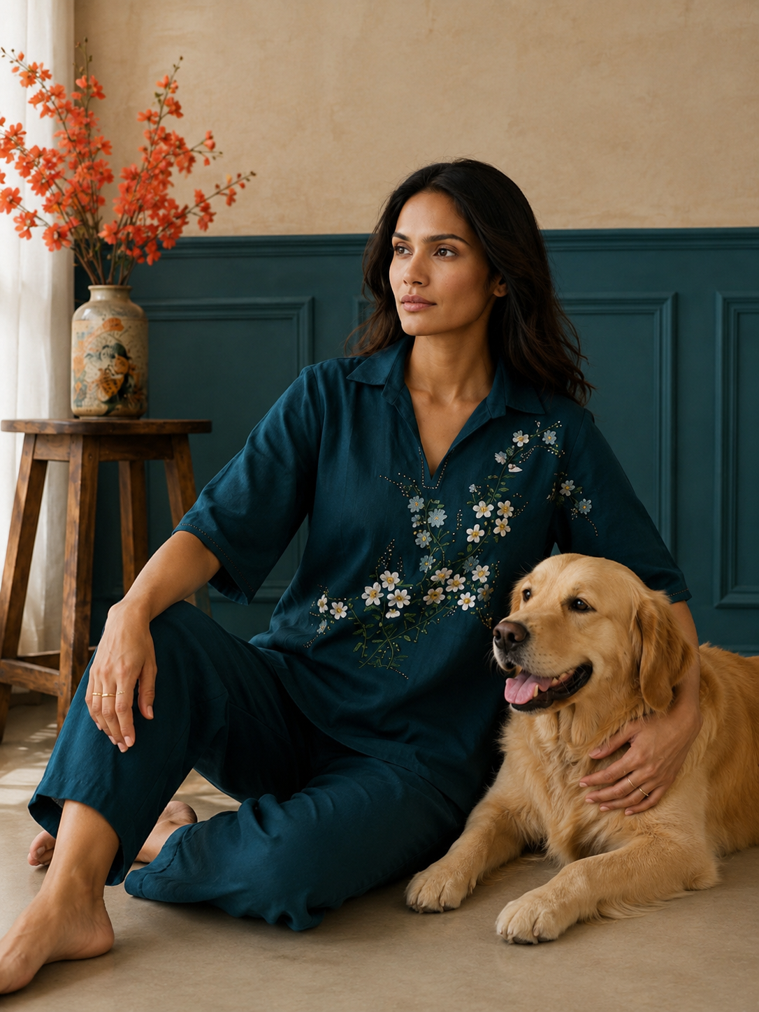 Teal Long Kimono Top