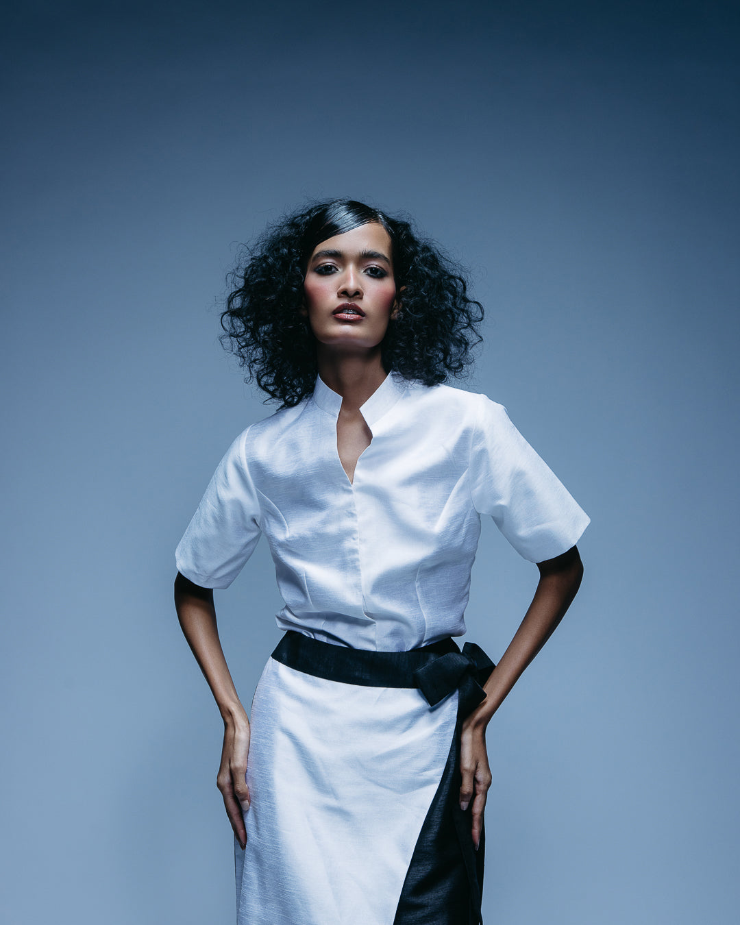 White Chinese Collared Top