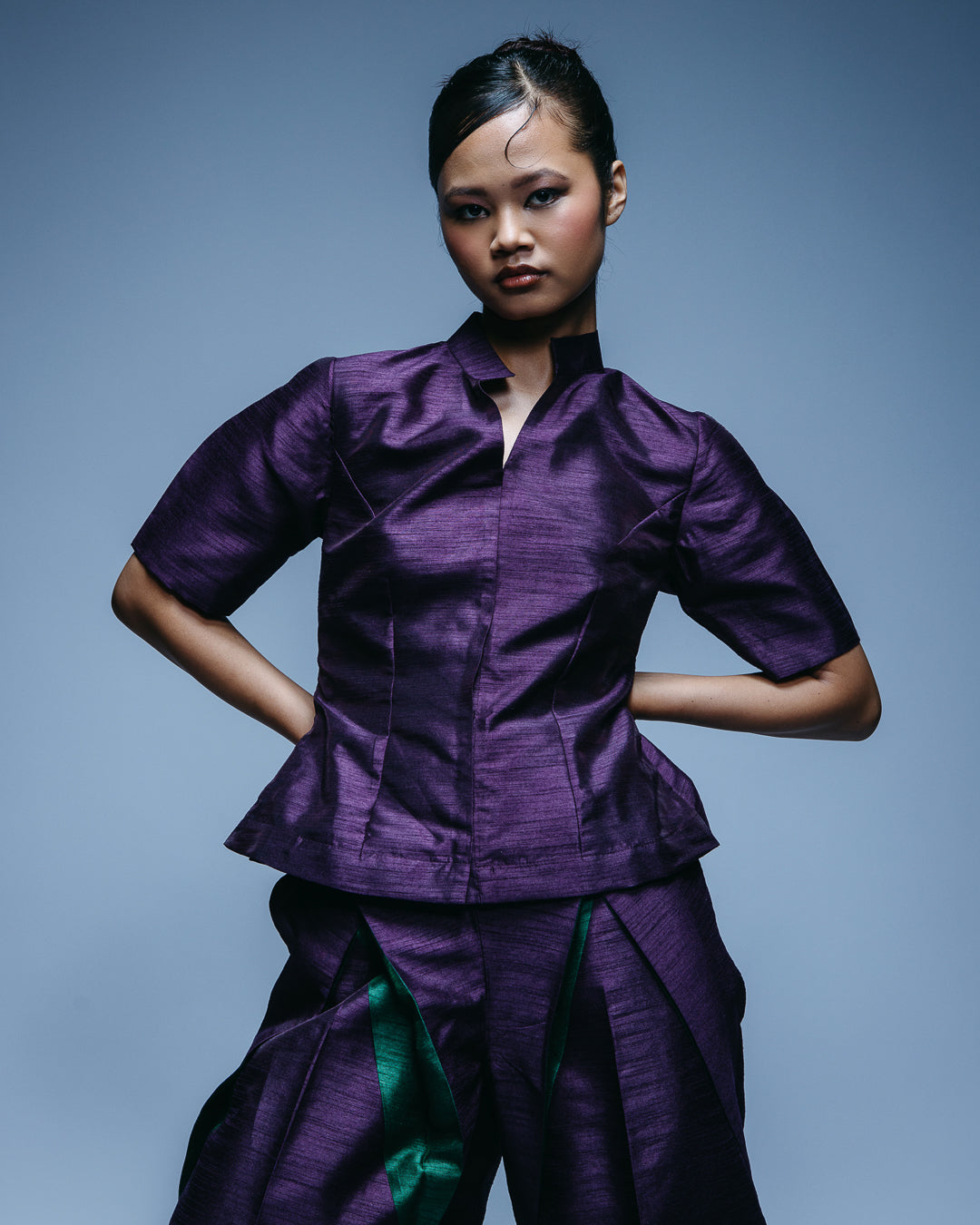 Wine Chinese Collared Top