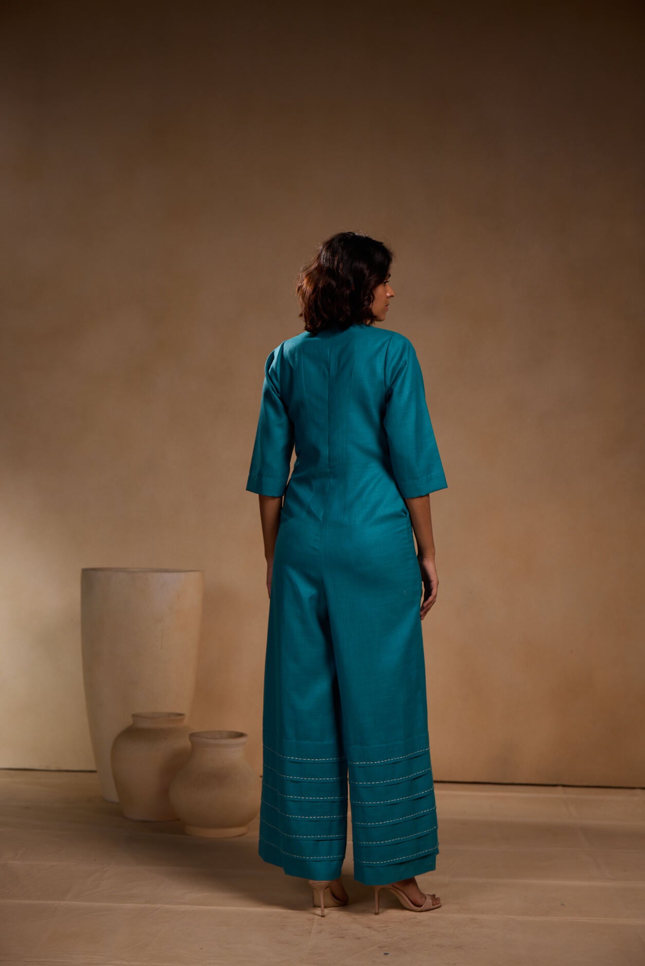 Blue Pleated long jumpsuit