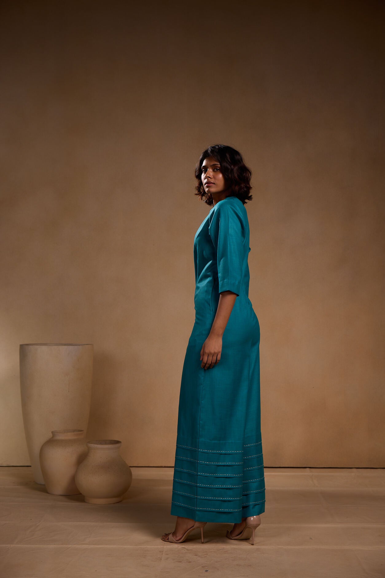 Blue Pleated long jumpsuit