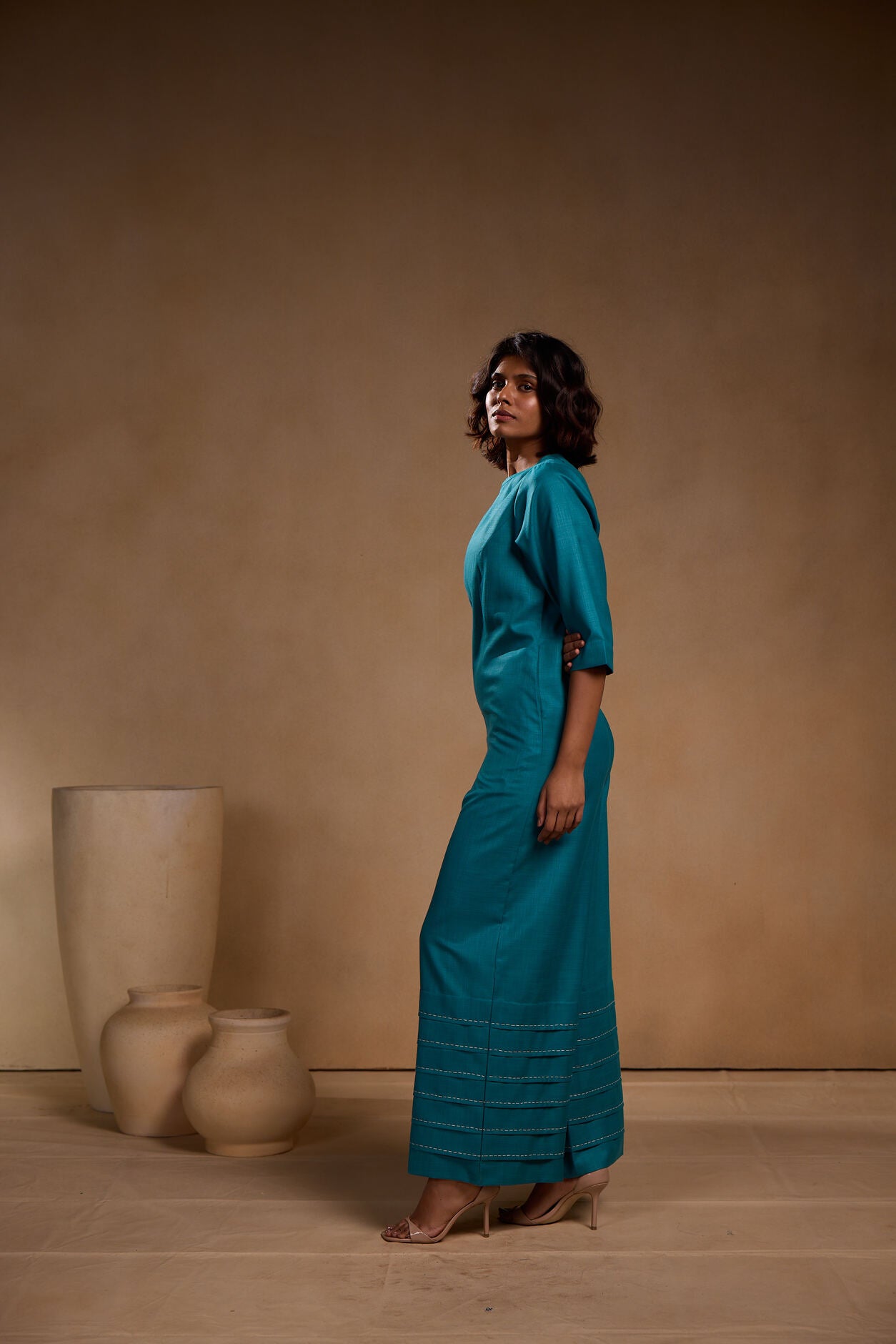 Blue Pleated long jumpsuit