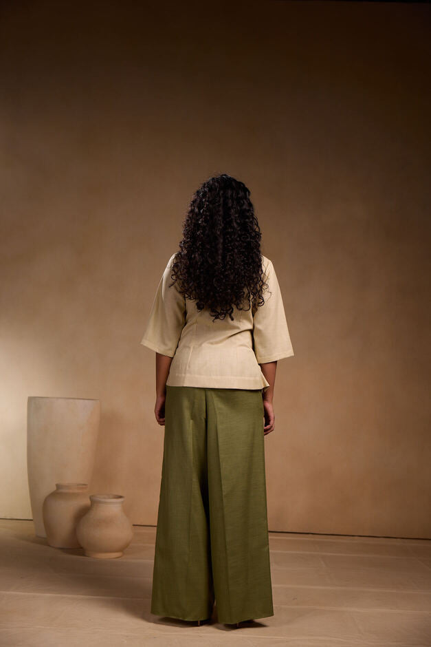 Crossover Beige Pleated Top with Pant Sets