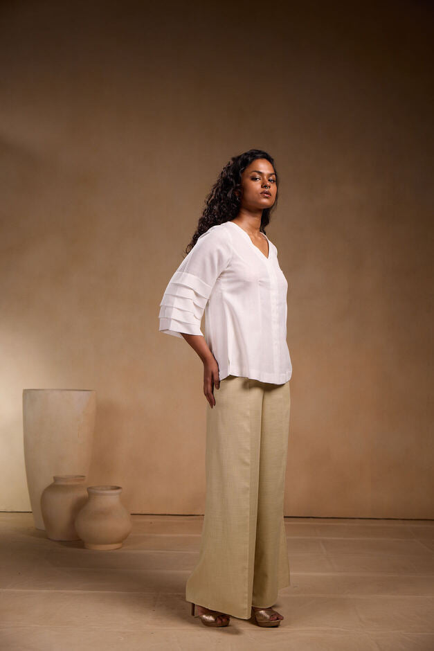 Pleated White sleeves top