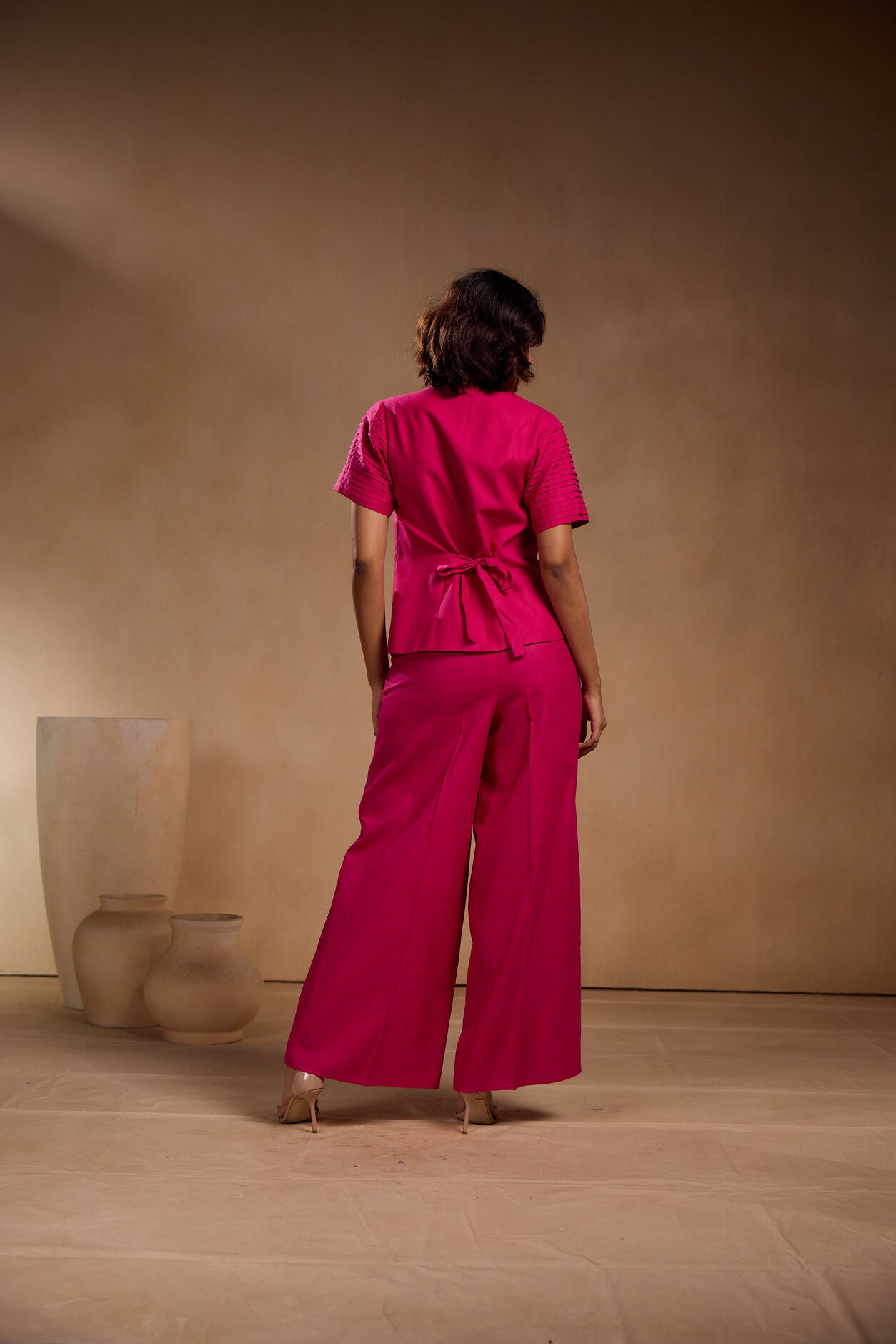 Short Pink pleated sleeve jacket
