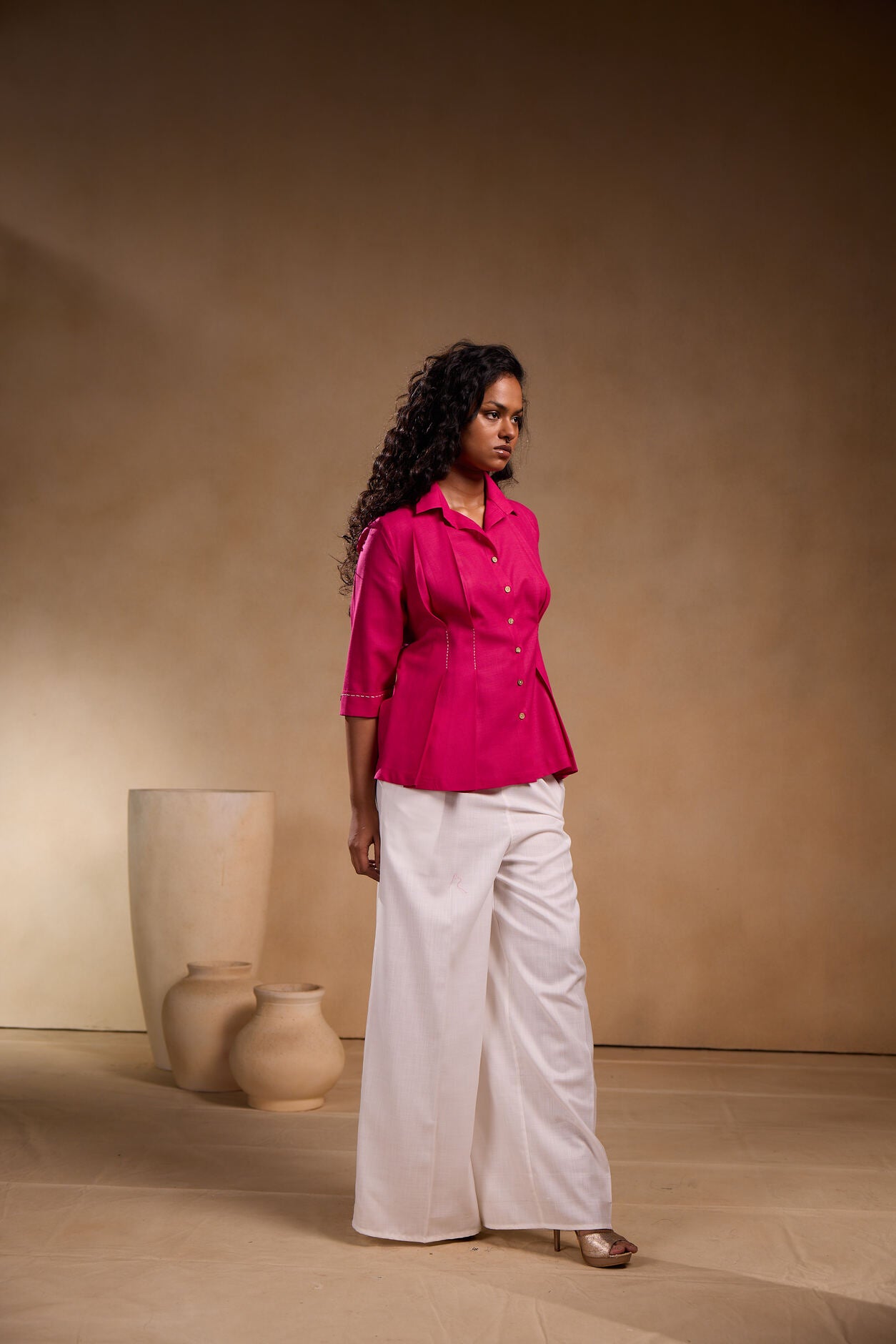 Shirt with pleated vest with Pant Set