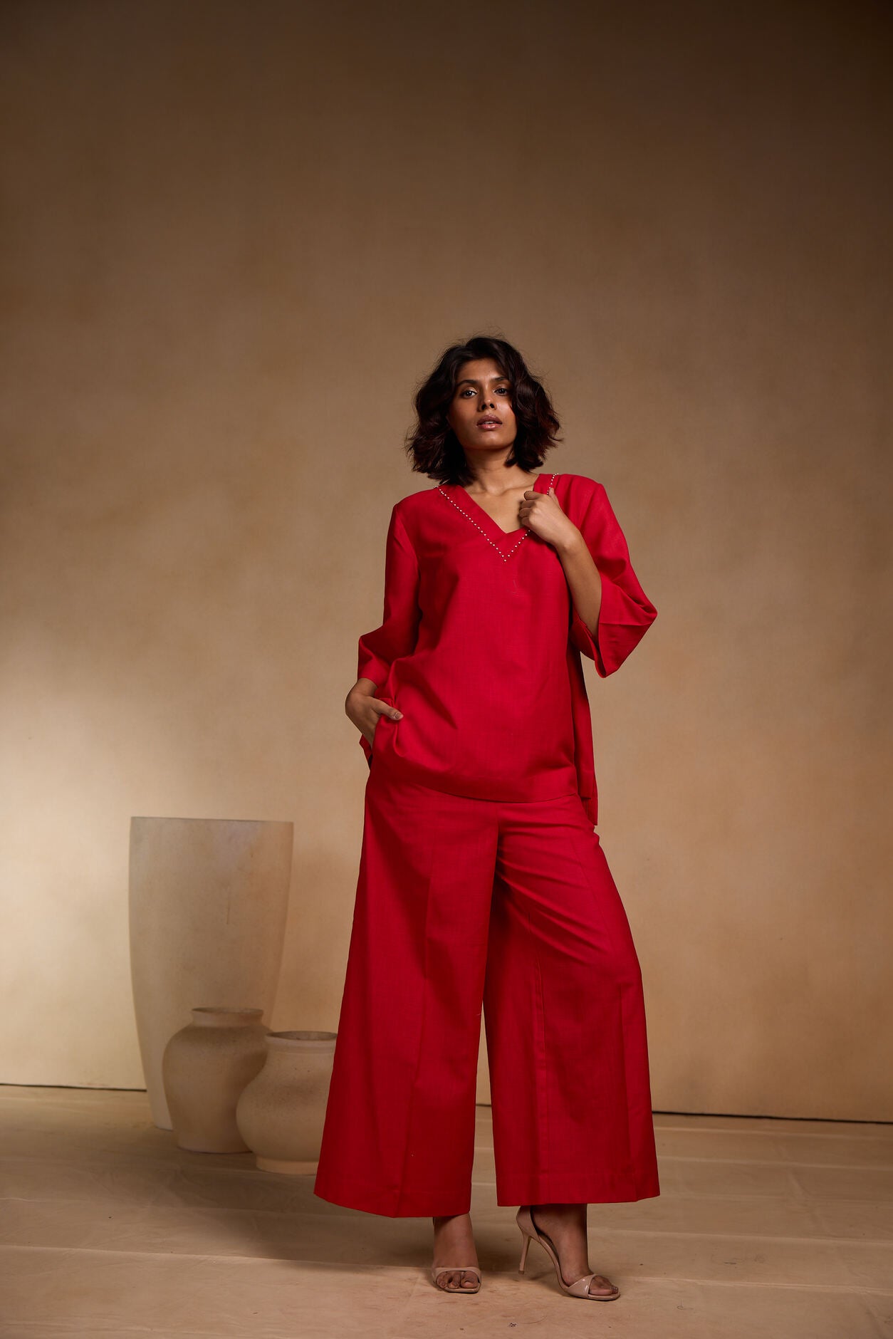 Cord Set - V Neck top with Pant Set