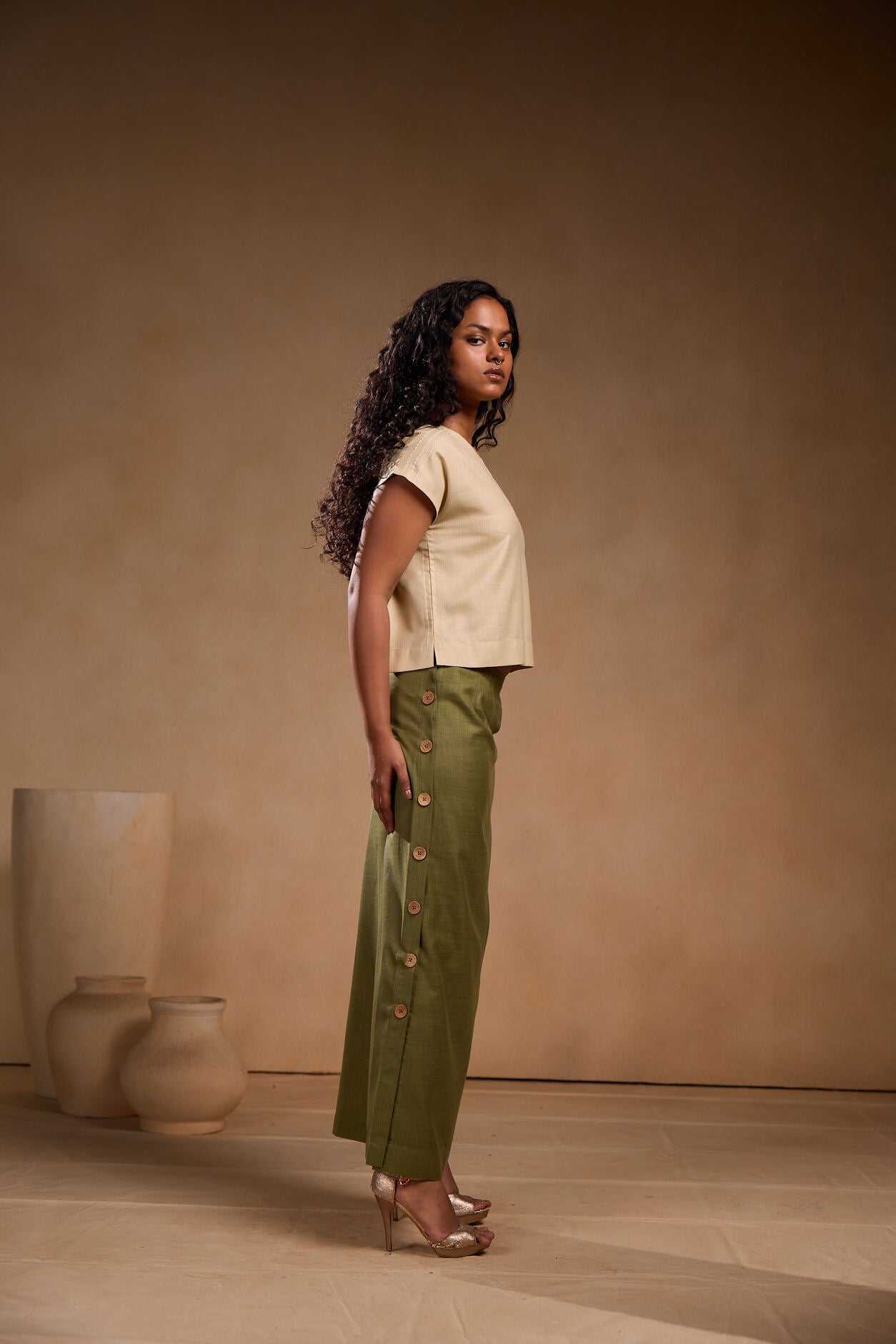 Kimono top and long skirt with buttons