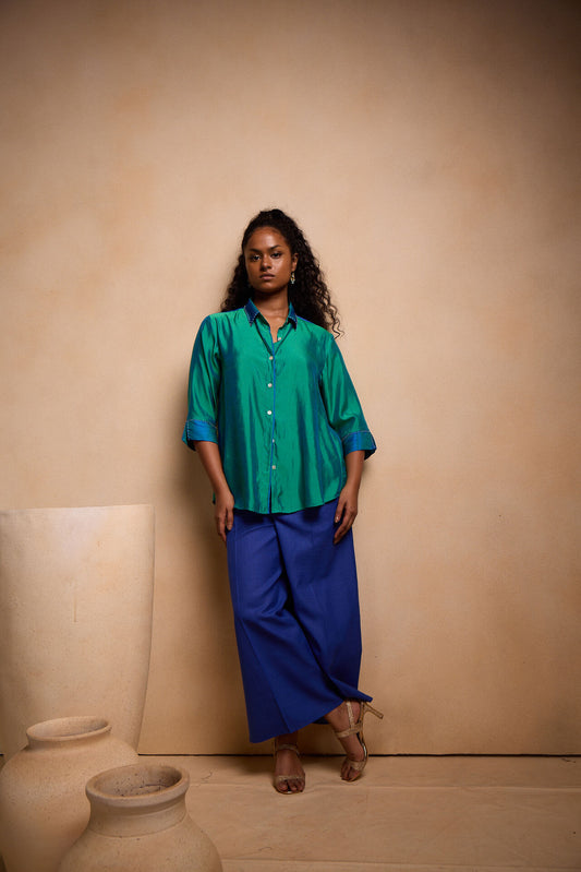 Silk shirt with peals and pants