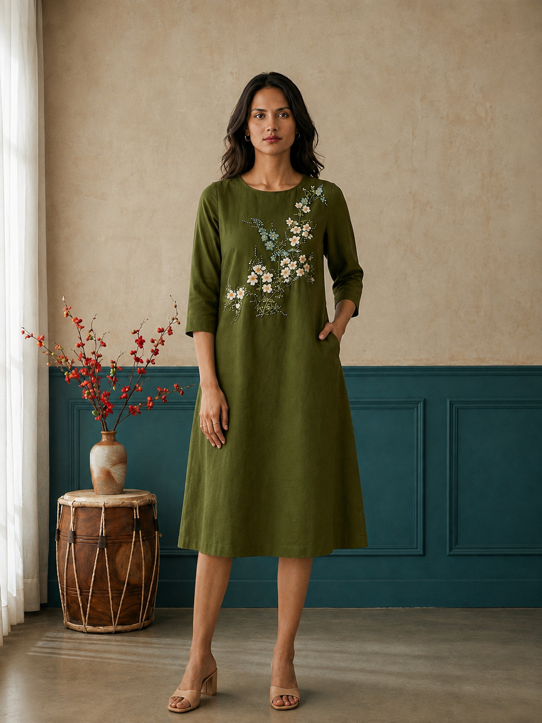 Olive Green A-Line Dress