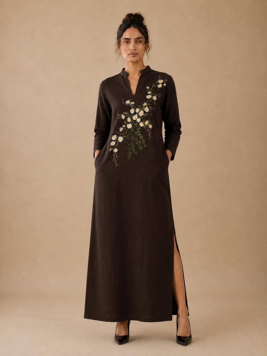 Brown Ankle-Length Straight Dress