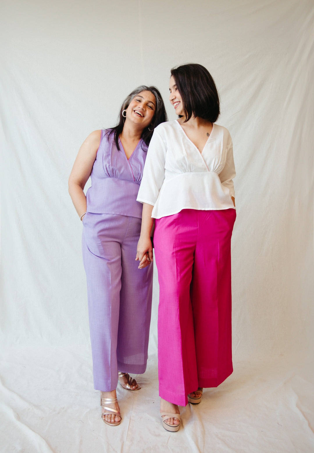 Dark pink cotton straight pants