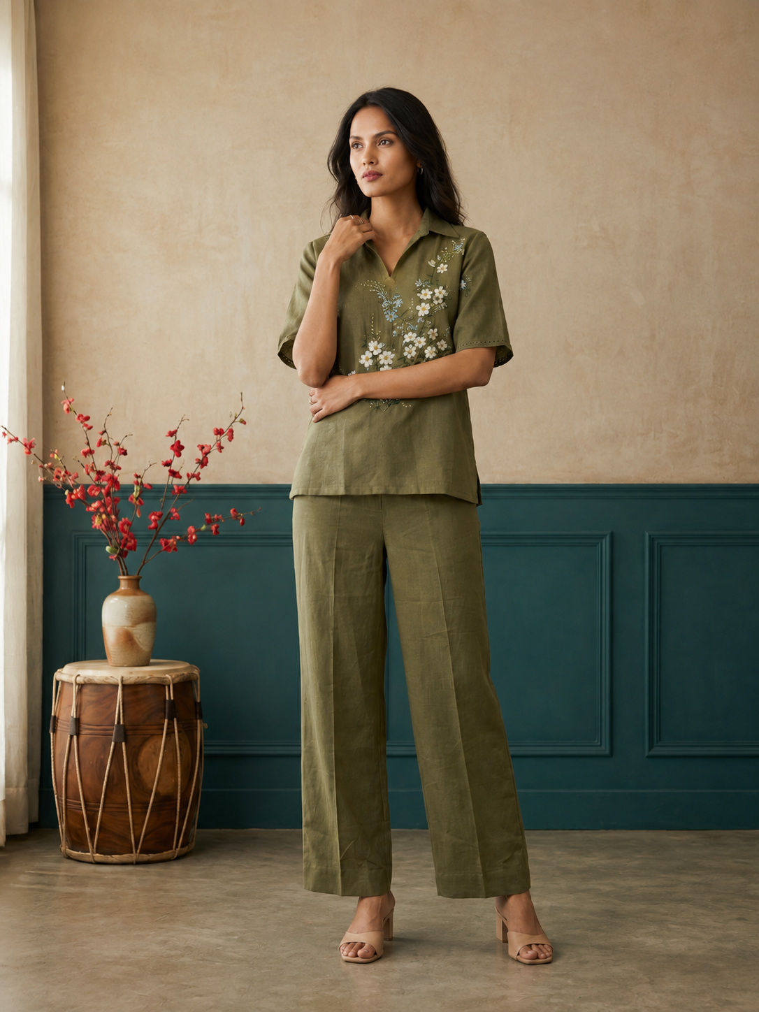 Olive Long Kimono Top