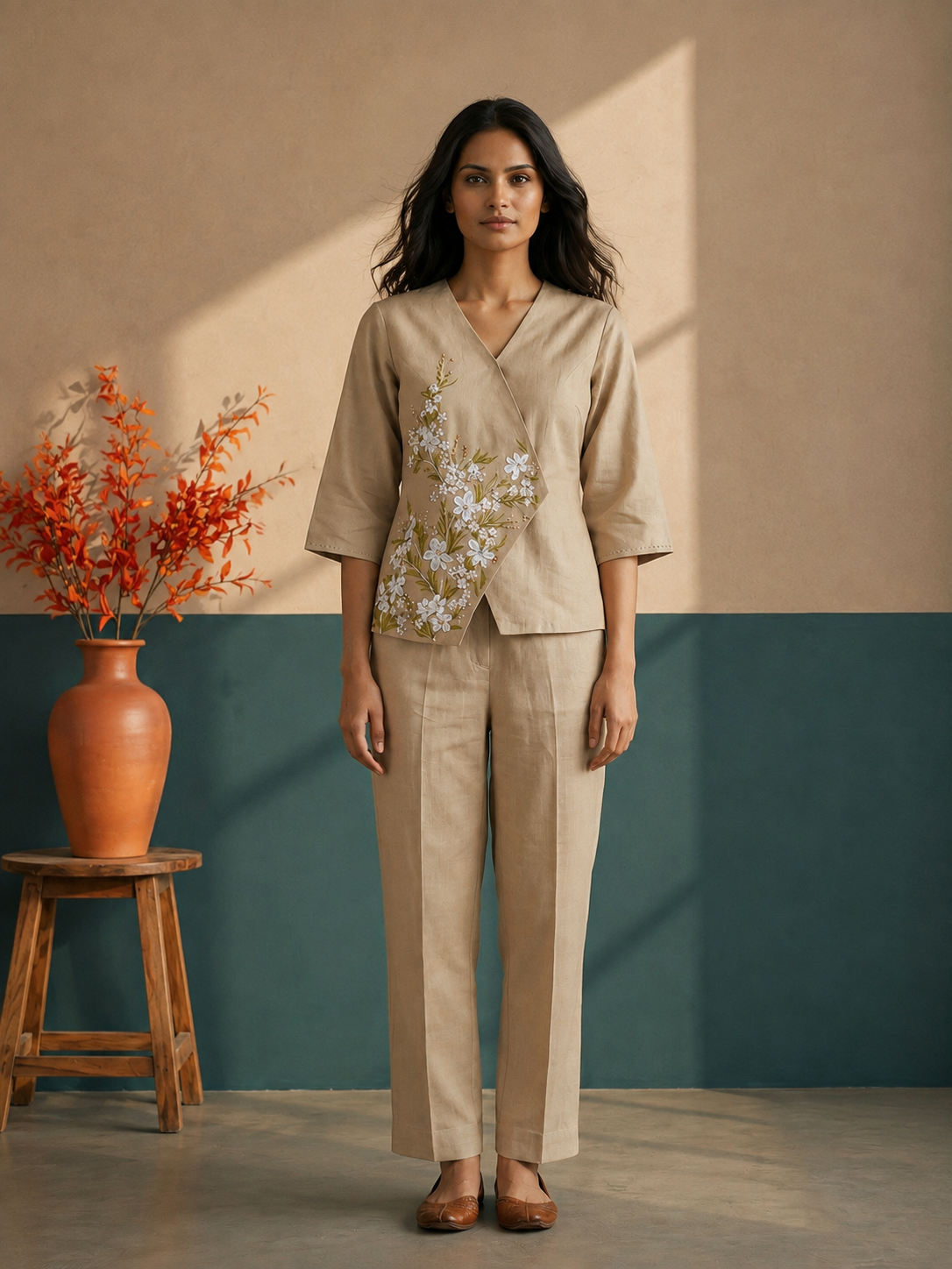 Beige Cross Over Top