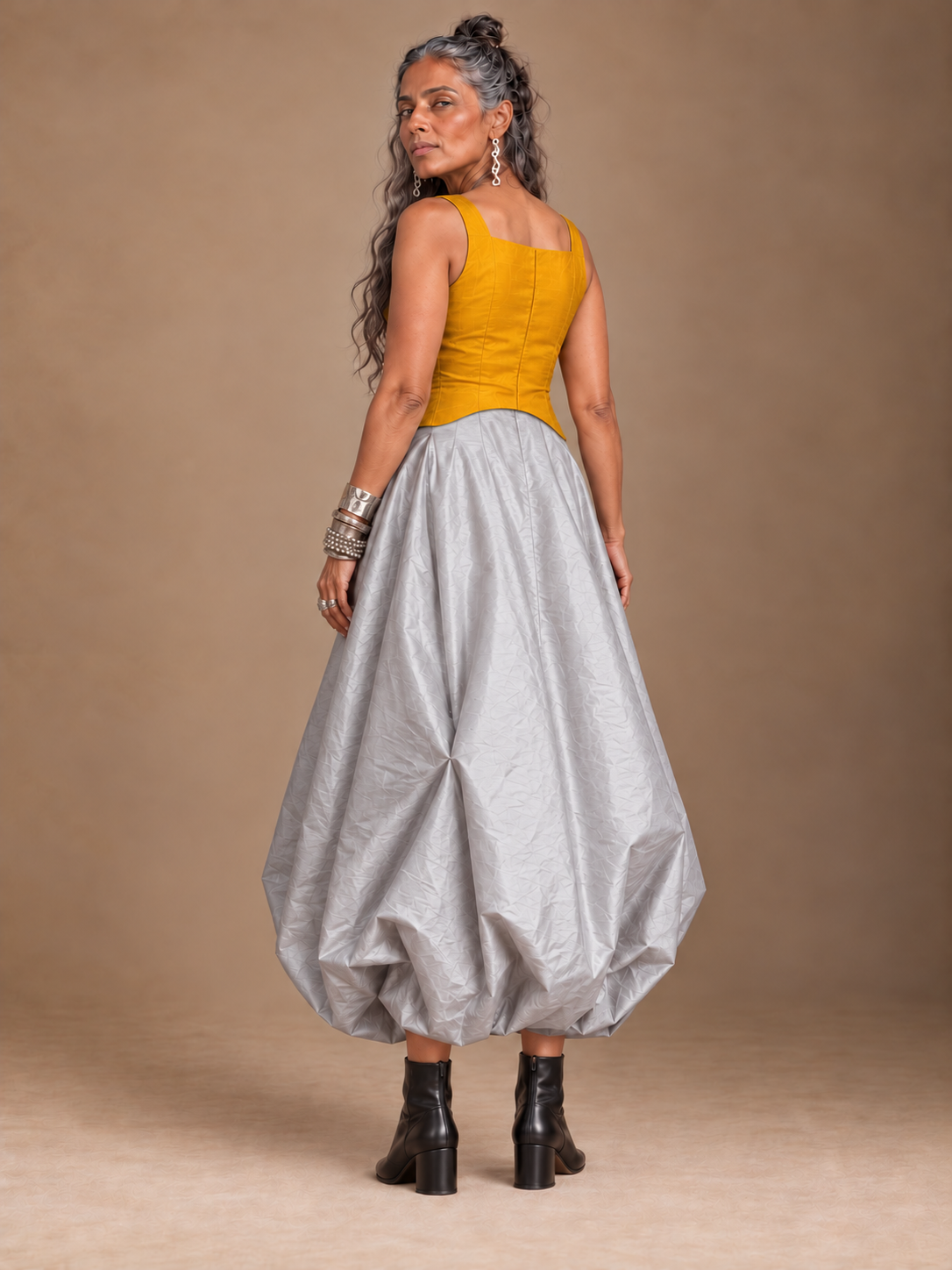 Yellow silk corset top