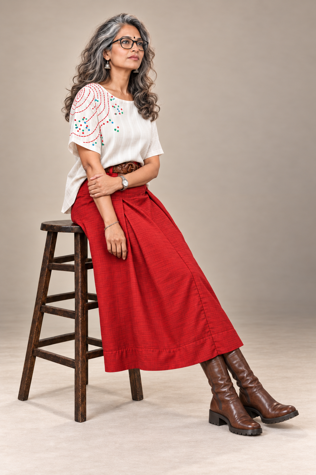 Red Silk A-line skirt
