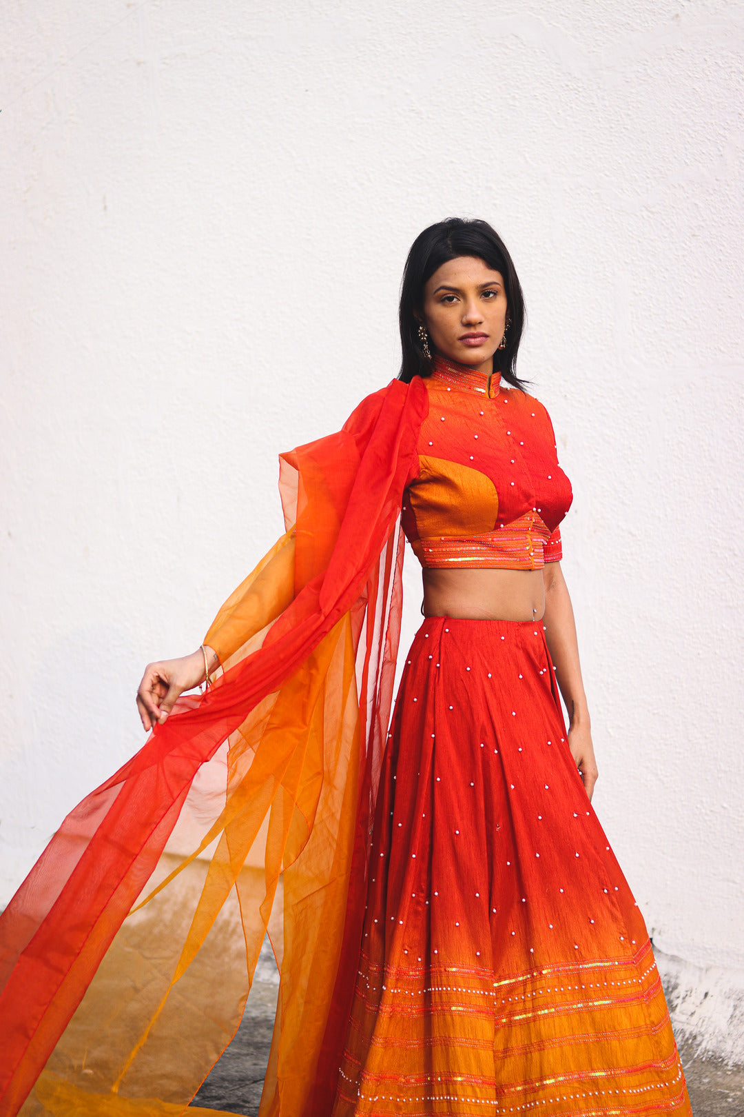 Raw Silk Ombre Lehenga Choli Set