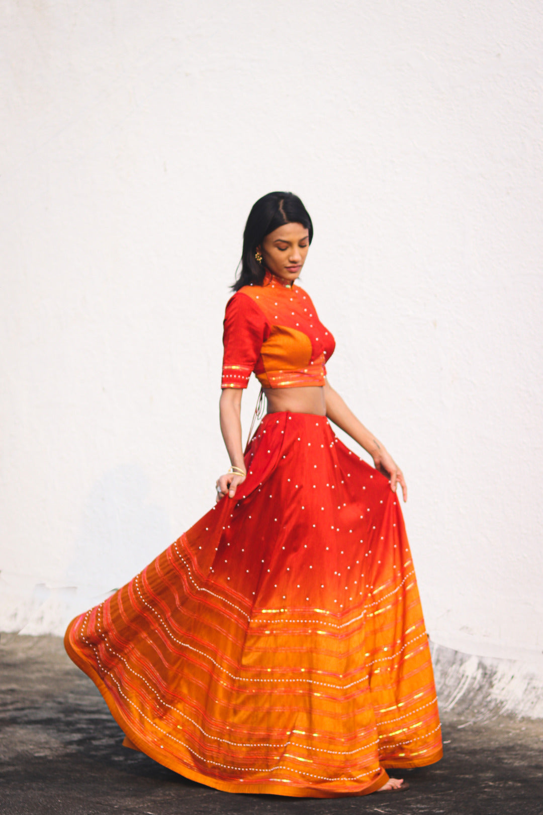 Raw Silk Ombre Lehenga Choli Set