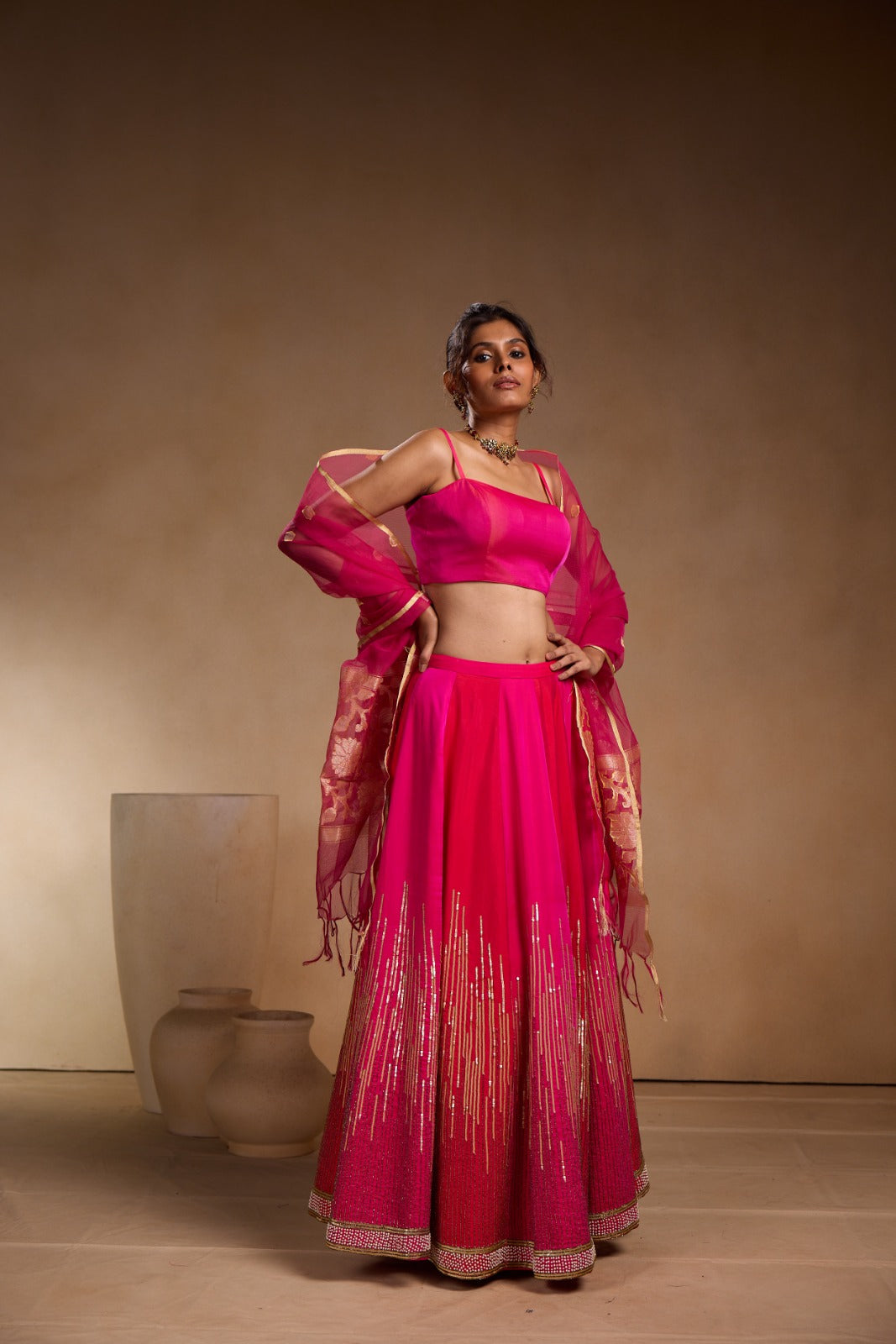 Pink silk lehenga