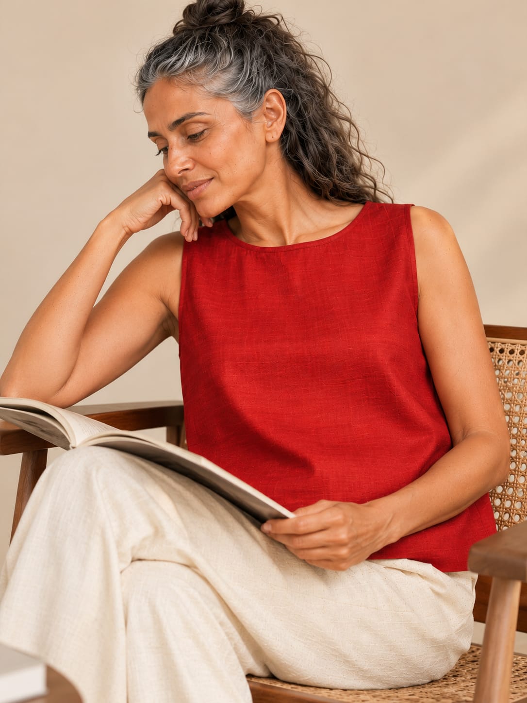 Red silk sleeveless top