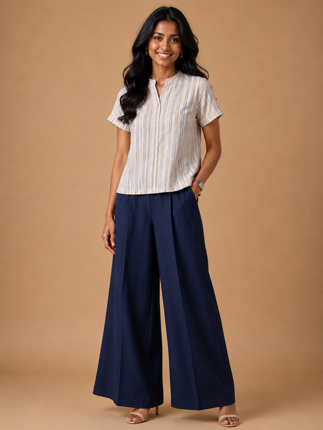 White Stripes Chinese collar kimono top.