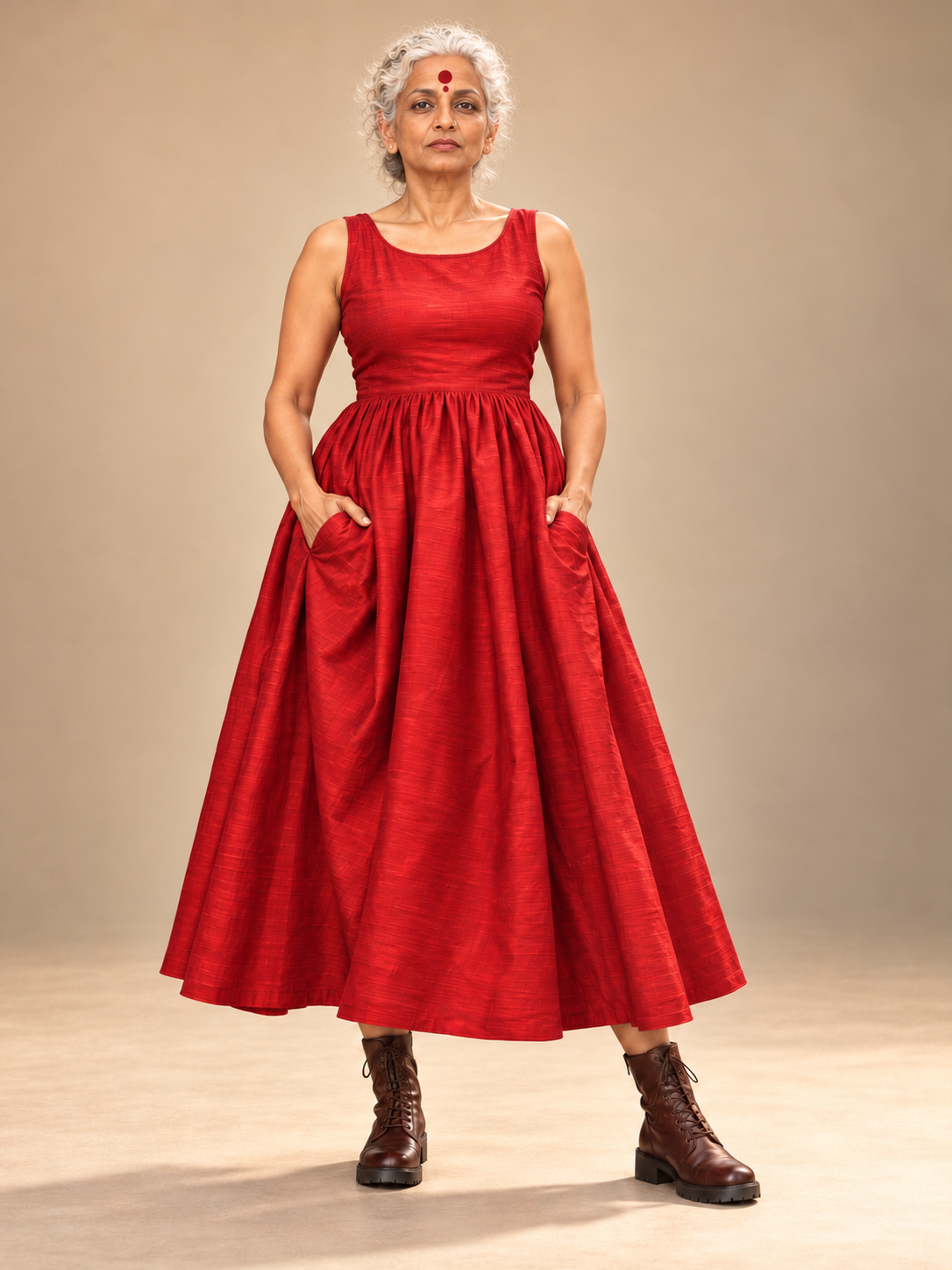 Red silk sleeveless Dress