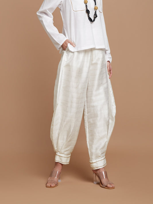 Raw silk baggy pants