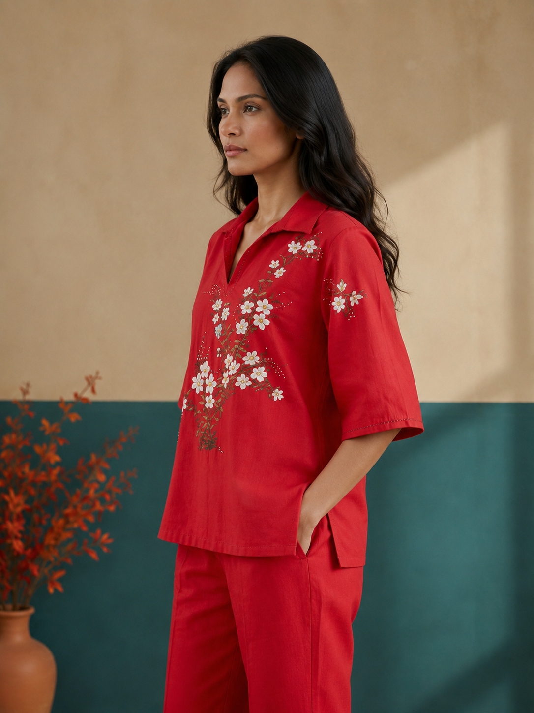 Red Long Kimono Top
