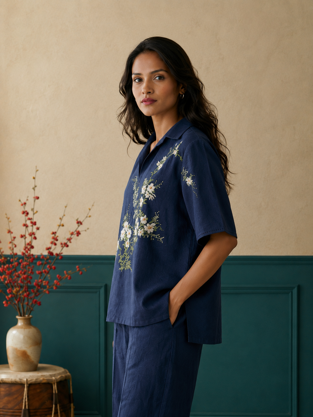 Navy Blue Long Kimono Top