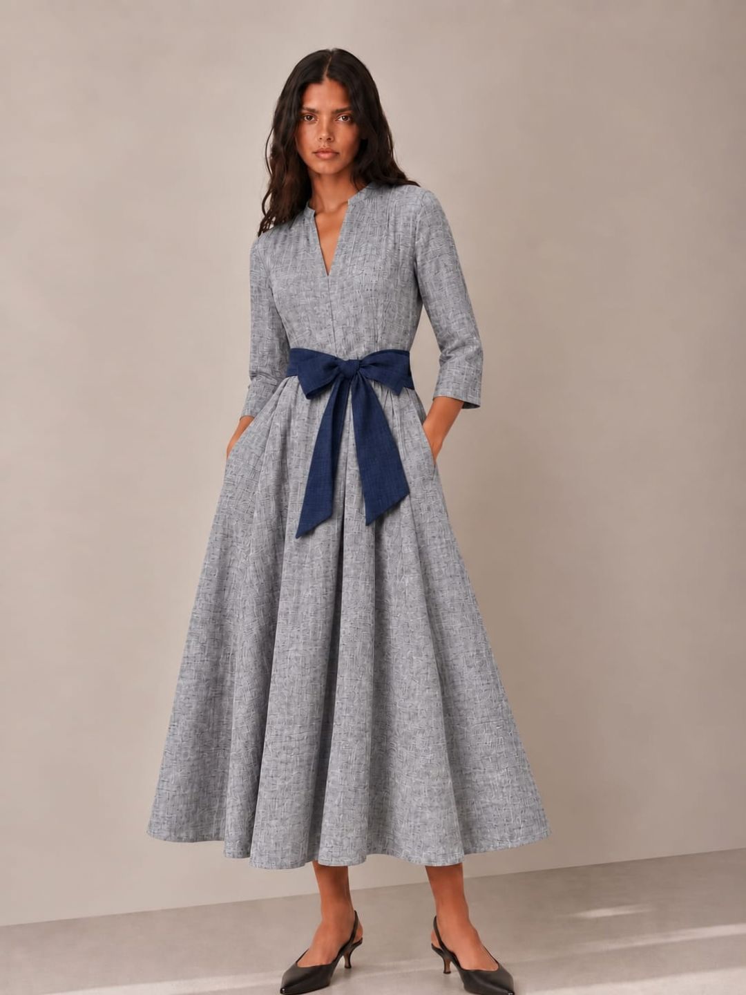 Textured Blue long Flowy Dress