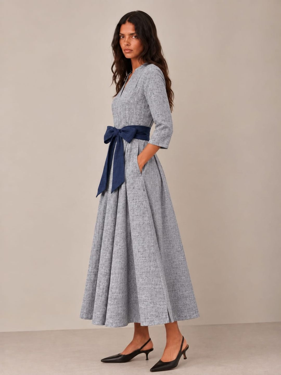 Textured Blue long Flowy Dress